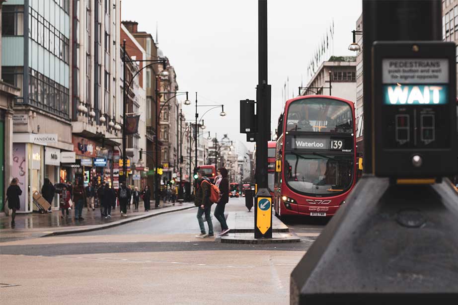 street london with red bus to waterloo station
