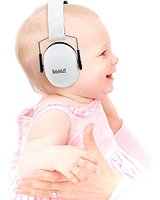 This infant lights up when listening to music using headphones.