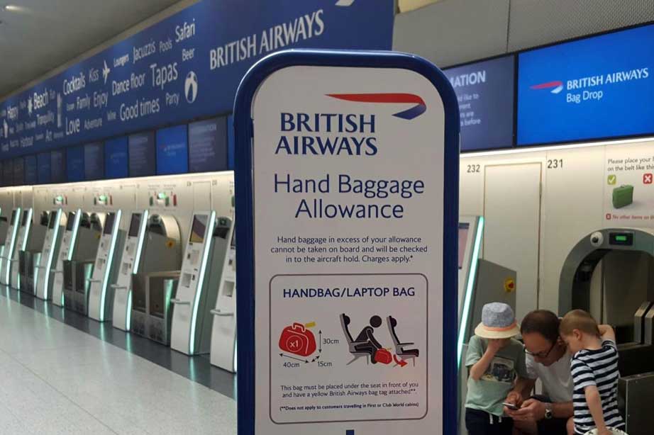 British Airways Hand baggage sign on airport