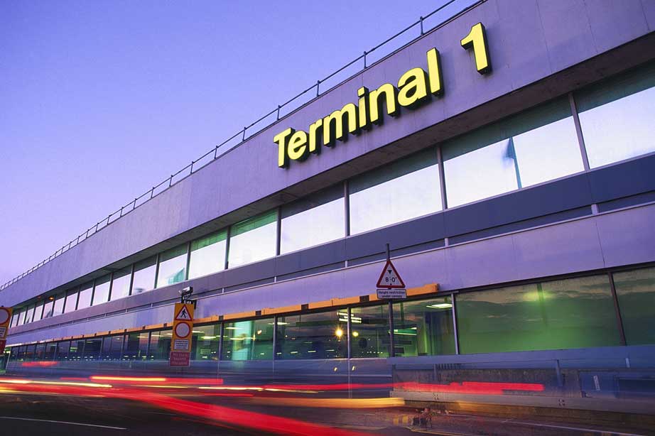 Terminal 1 of airport in dark