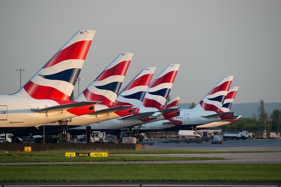 British Airways airplanes in line