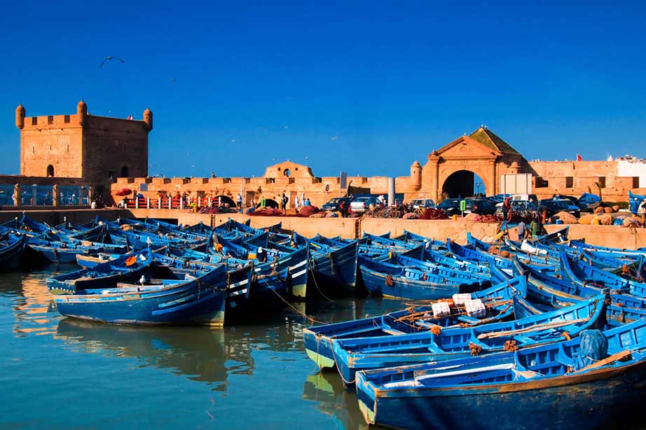 boats in harbour of essaouaira in morrocco
