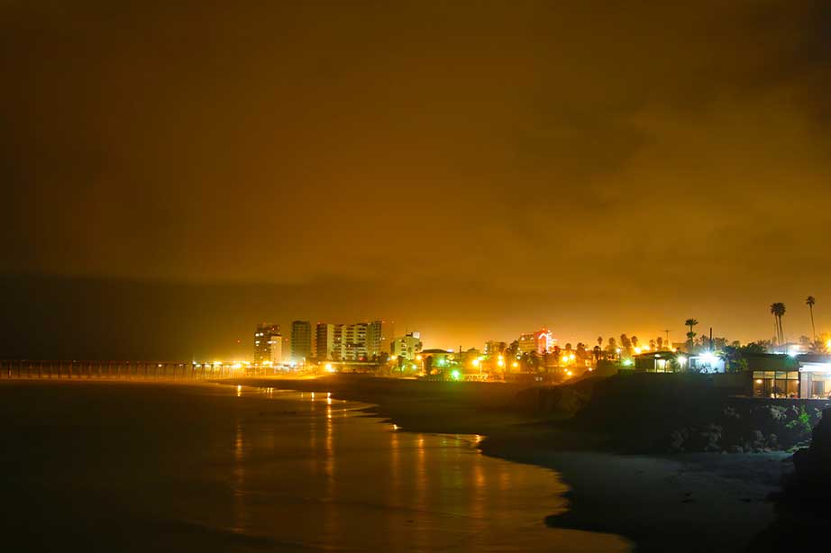 view of beach in tijuana mexico by night