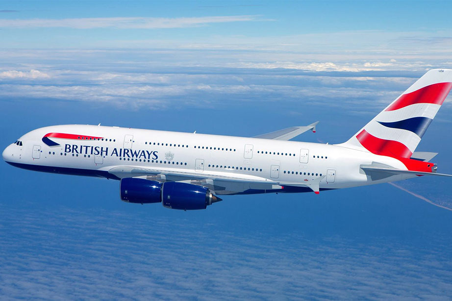 british airways plane above sea in the air