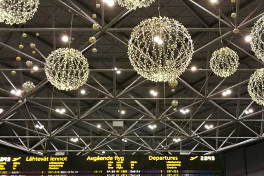 christmas lights at Helsinki airport