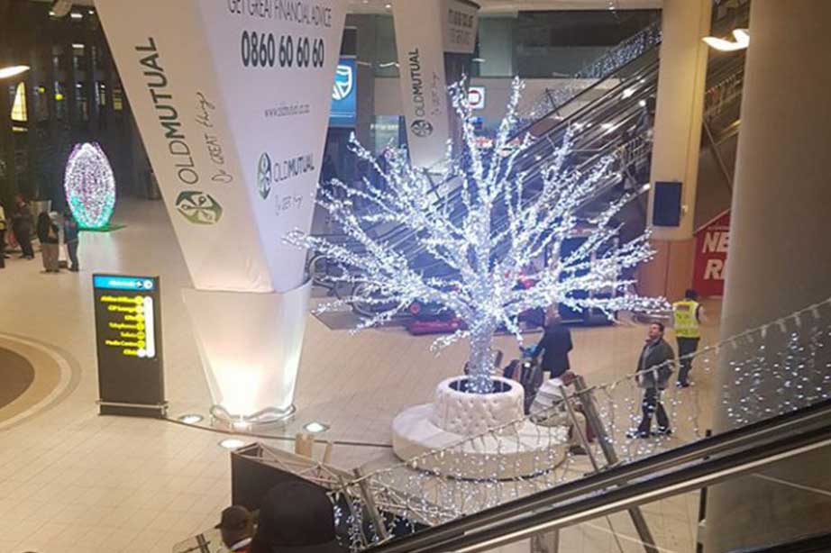 tree with lights at Cape Town Airport