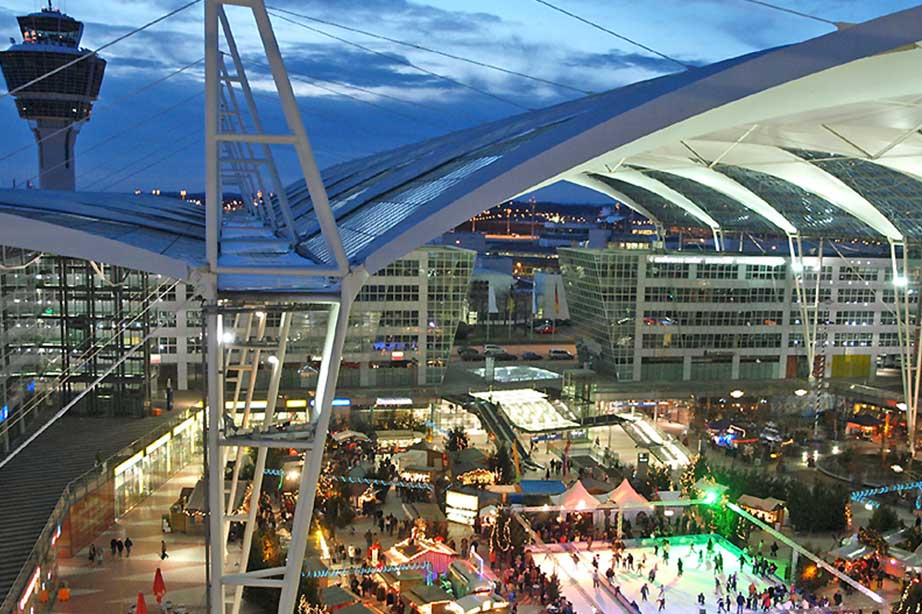 ice rank and christmas market at Munich Airport