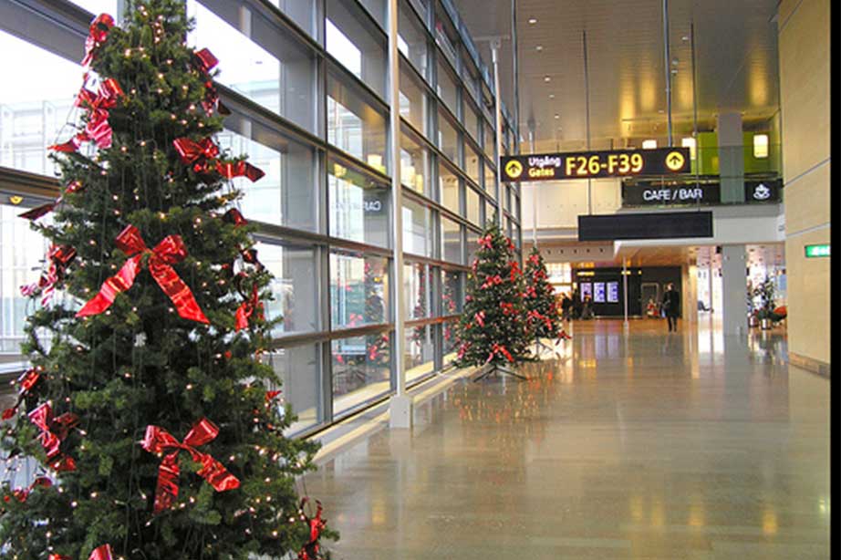 christmas tree in airport hallway