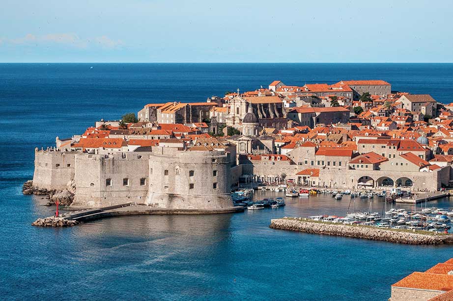 sea and old town of dubrovnik with harbour