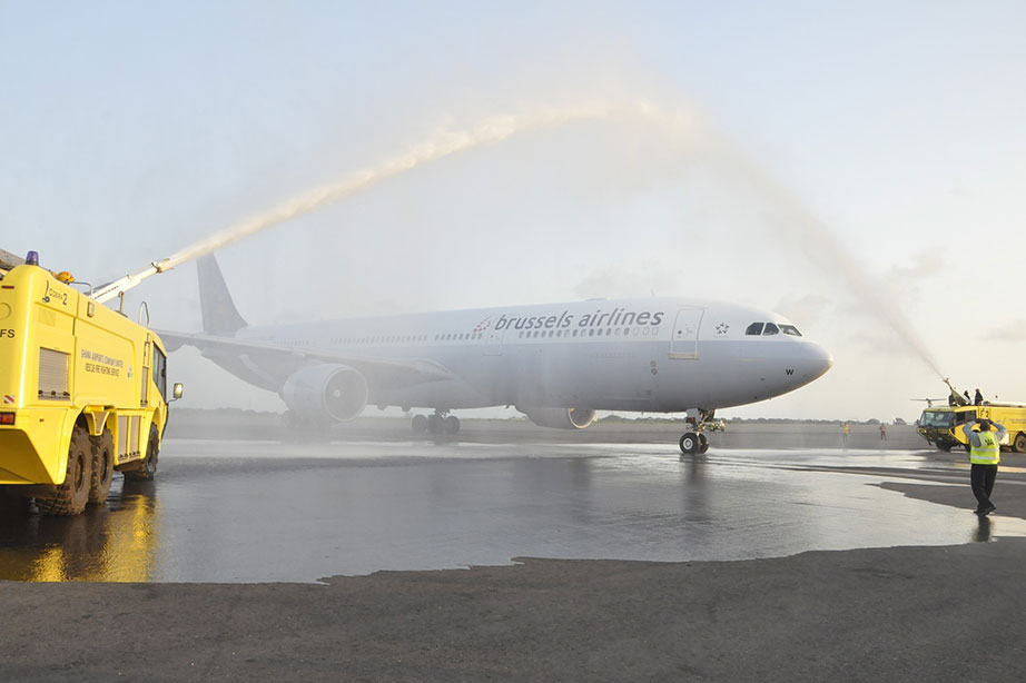 brussels airlines plane being de-iced