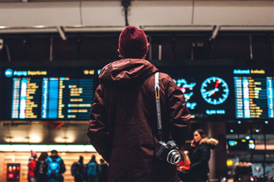 Person waiting for flight at the airport