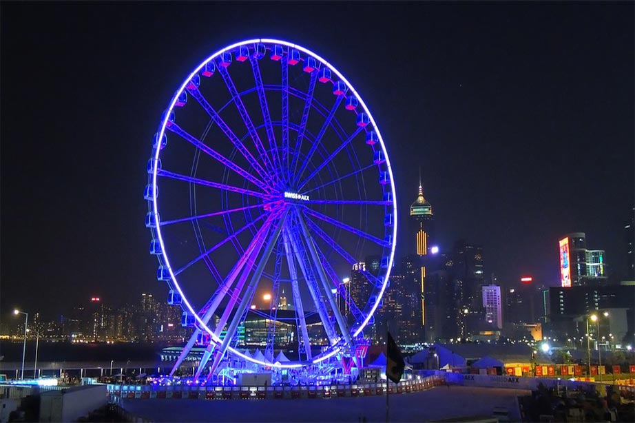 Lighted harbour of Hong Kong at night