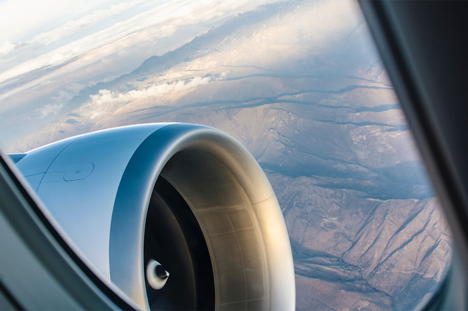 airplane engine seen from airplane window