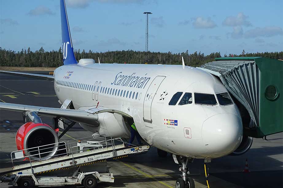 scandinavian airlines plane parked on tarmac