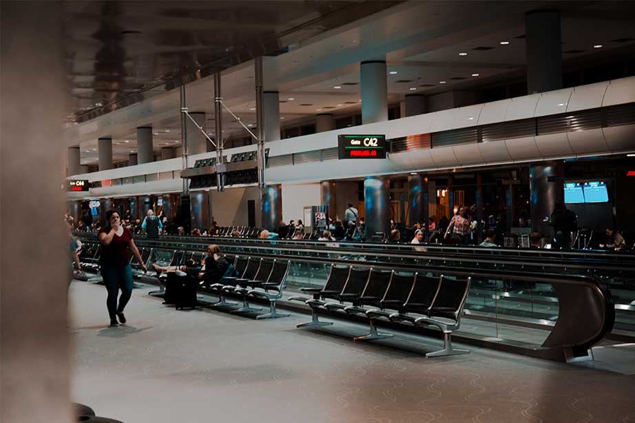 woman at denver airport waiting at gate