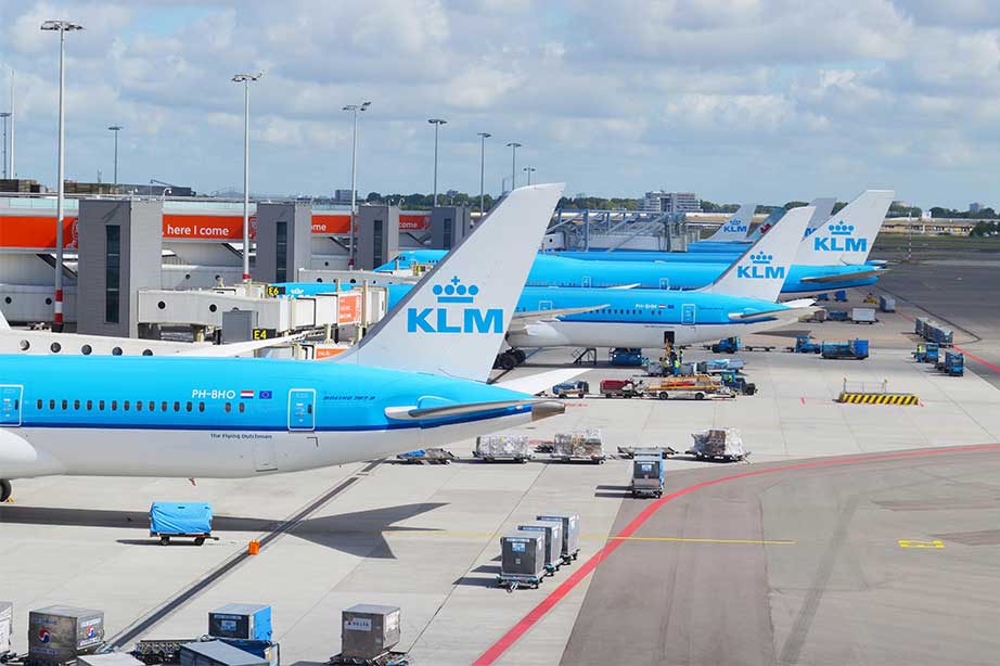 Parked KLM planes at Schiphol