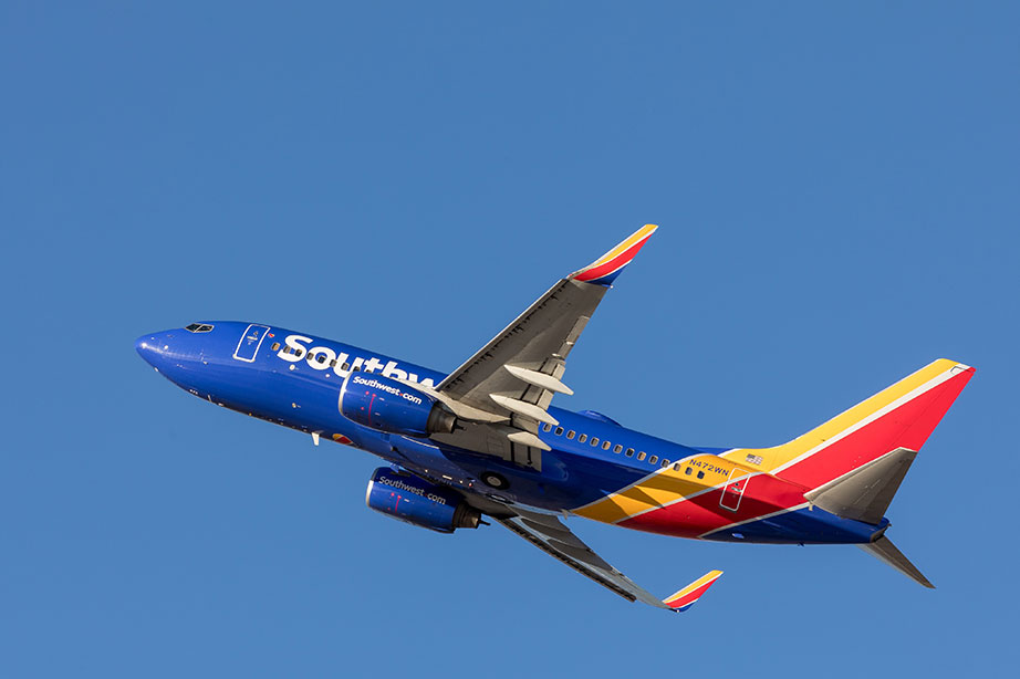 southwest airlines Boeing 737 MAX plane in the air