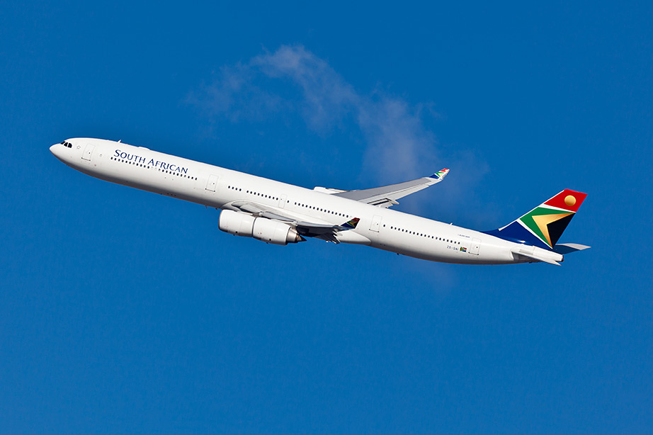airplane of south african airways in the sky