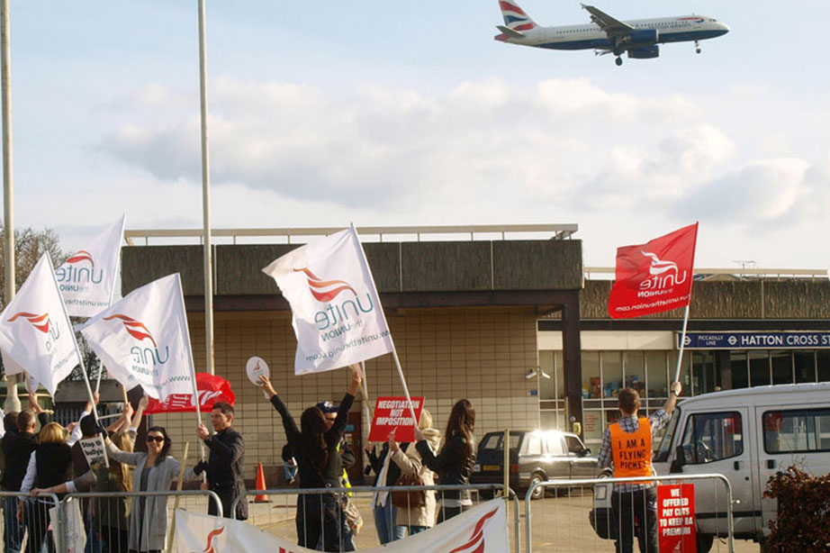striking crewmembers of British Airways Union Unite