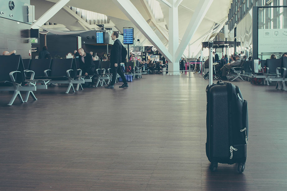 suitcase in gate at airport